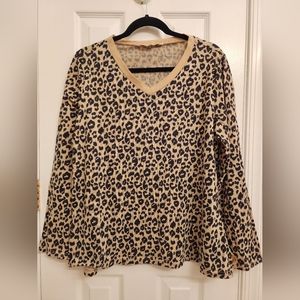 Yidarton V-Neck Leopard Print Long Sleeve Casual Shirt size XL